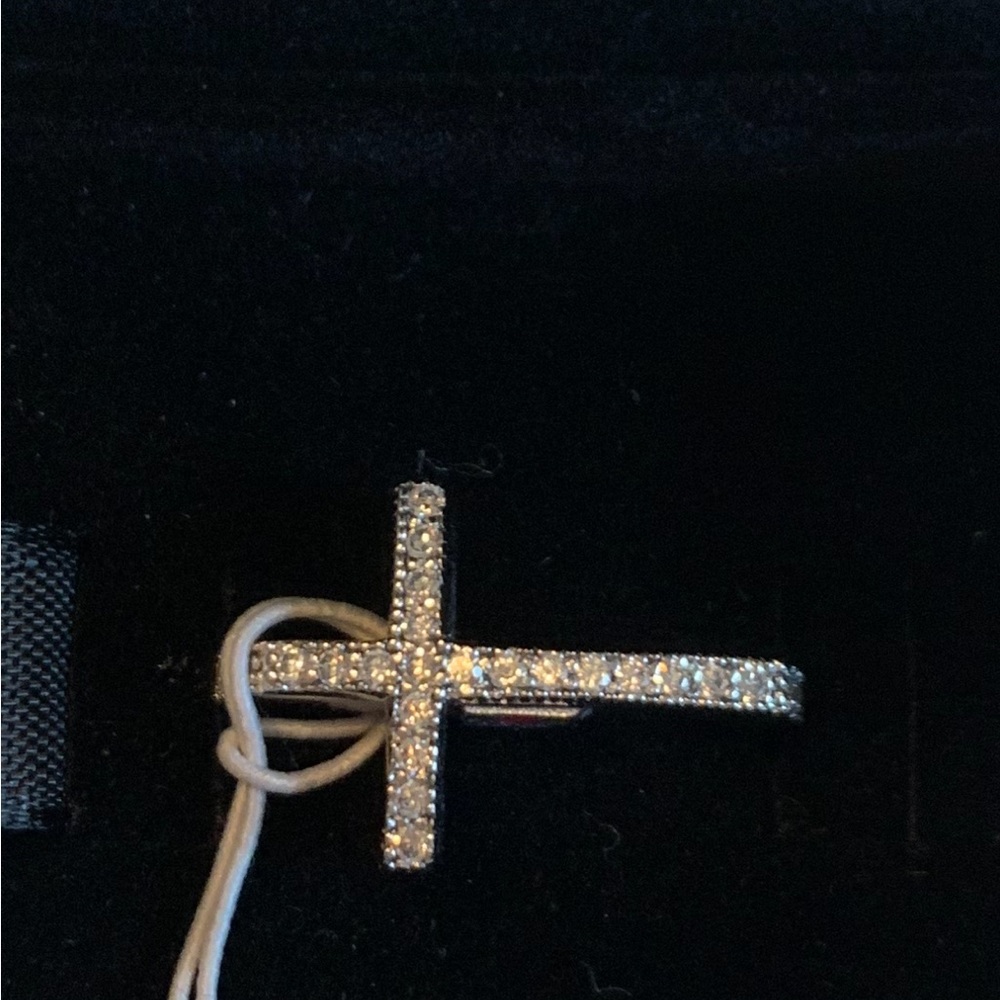 Elle Silver Pave Cross Pendant Necklace - White Stones